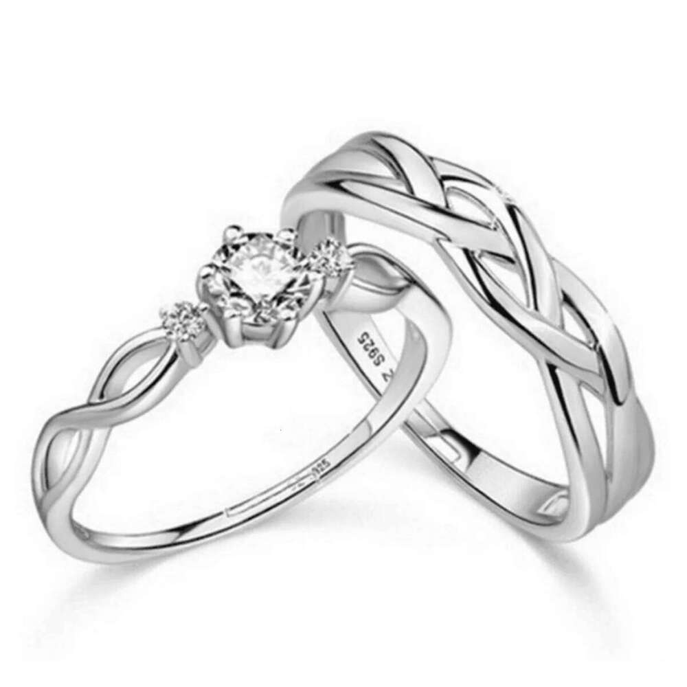 2Pcs/Set Minimalist Classic Twisted Weave Zircon Couple Rings For Women Men Trendy Romantic Geometric Ring Anniversary Jewelry W260311-image-1097294664