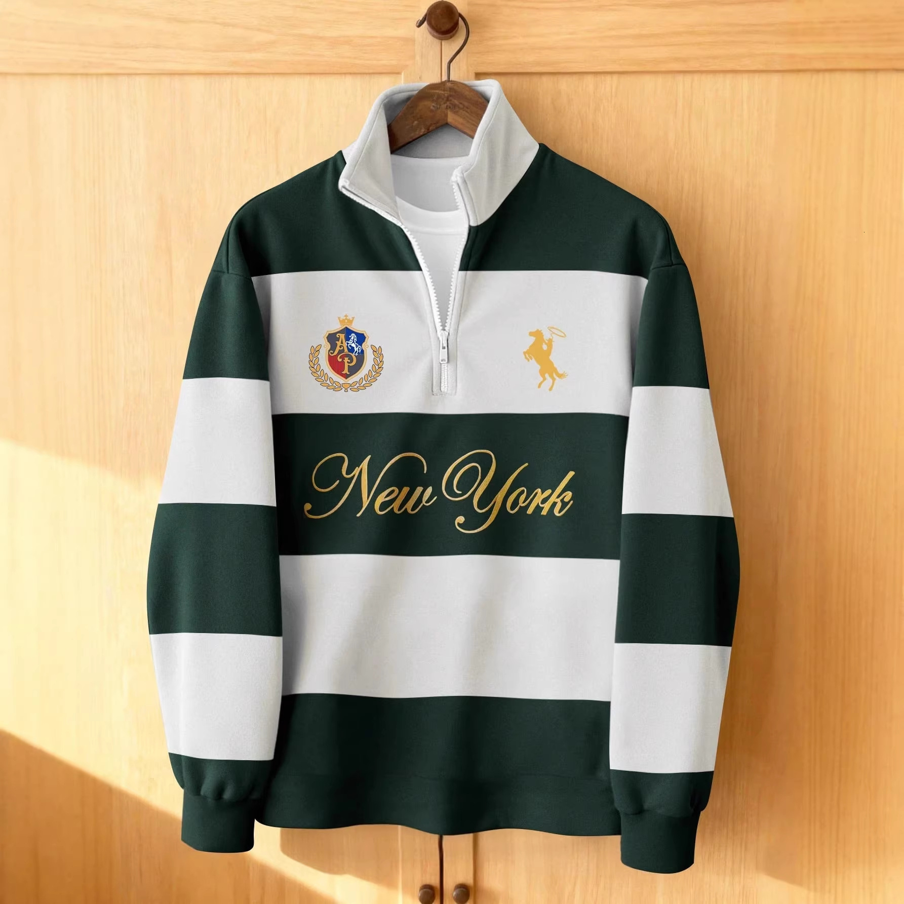 Luxe merkontwerperkleding Uniek gestreept sweatshirt met halve rits voor heren, nieuwe herfstmode, losse casual top