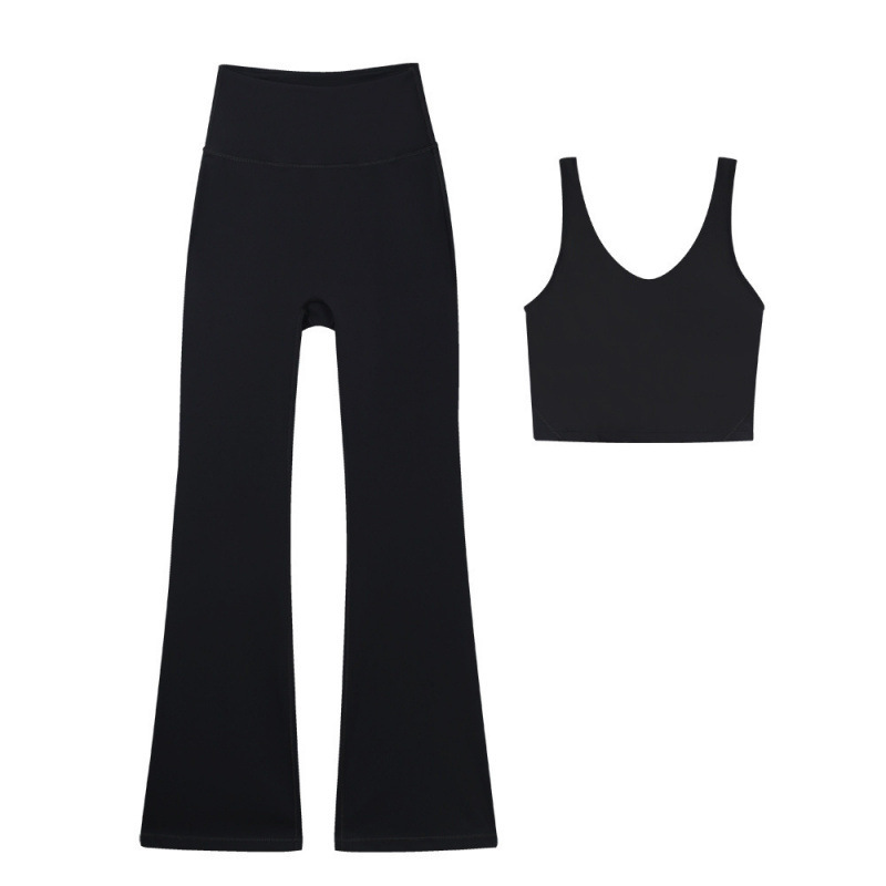 U Shaped Vest Yoga Pant Set Sports Bra High Waist Bootcut Legging Suit Yoga Top Wide Leg Pant Bell Bottom Pants-image-1113032843