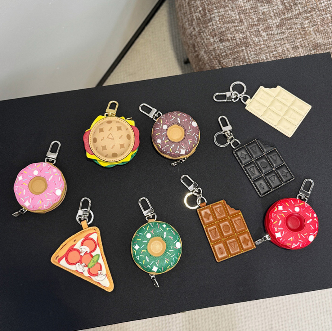 Keychain Lanyards Burger Donut Keychain Designer Keychain Fashion Chocolate Floral Pattern Handmade Leather Hanging Rope Men Keychain Women Headp