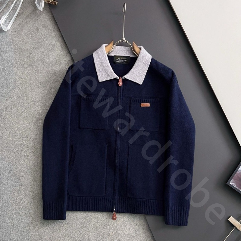 Quiet Luxury Designer Fall Winter Luxury Sweaters for Men Lapel Loose and Casual Contrast Color Knitted Sweater L1289