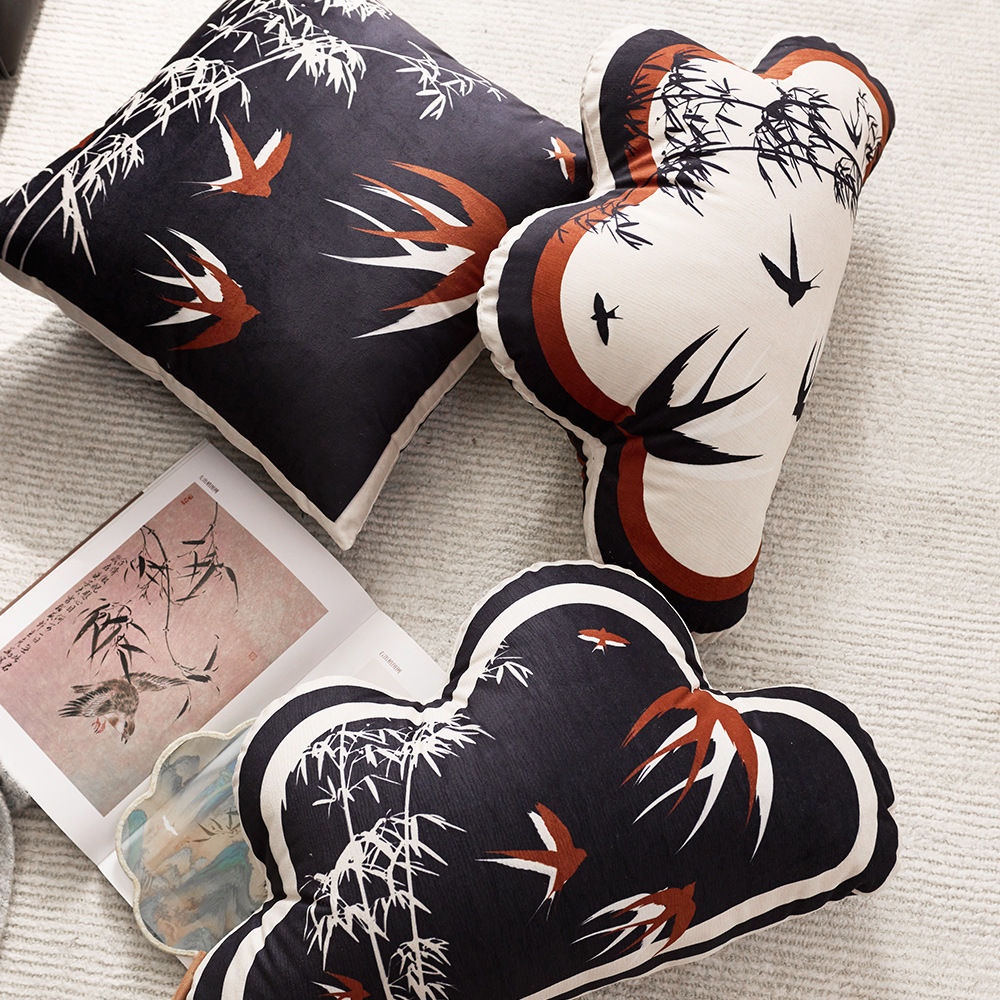 Dutch velvet printed pillowcase, new Chinese style cloud-shaped decorative pillow, living room sofa cushion, custom-made.E9TD01-image-1105683585
