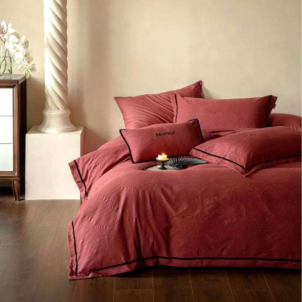 Customizable thick woven satin relief four-piece set Class A pure cotton bed sheet zipper quilt cover H260312-image-1097352813