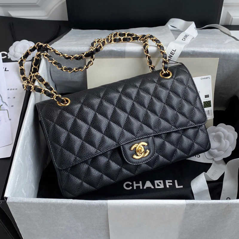 Designer Luxury DesignerWomen's shoulder Caviar black cowhide gold and silver crossbody bag Premium lychee leather chain wallet Classic handbag