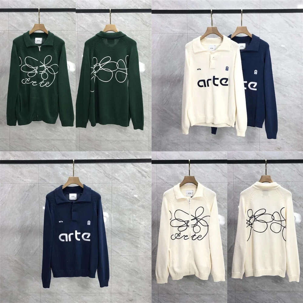 Sweaters High Quality Letter Jacquard Knitted Sweater Unisex Loose Casual Lapel Long Sleeved Pullover Top Free shipping Men's Clothing a9