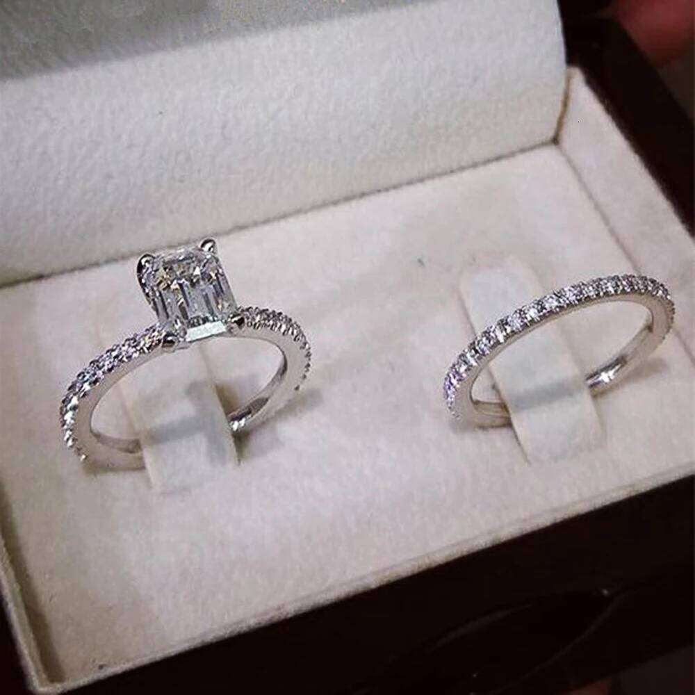 Huitan High Quality Geometric Cubic Zirconia Sets Rings Fashion Jewelry for Women Eternity Wedding Trend Engagement Accessories W260311-image-1097296648