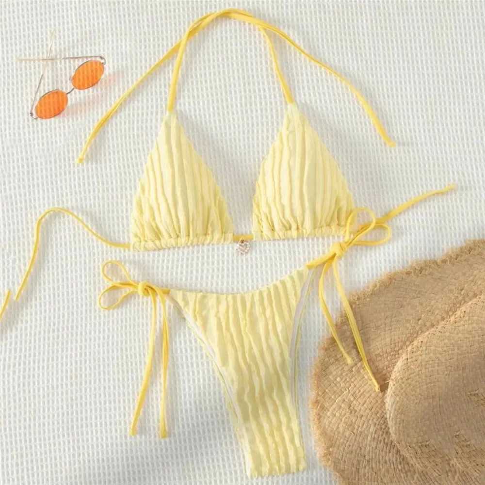 Micro Bikini for Women Yellow String Halter Thong Sexy Swimsuit Heart Bead Swimwear Bathing Suit Mini Bikinis Sets 2025 L260526-image-1097309900