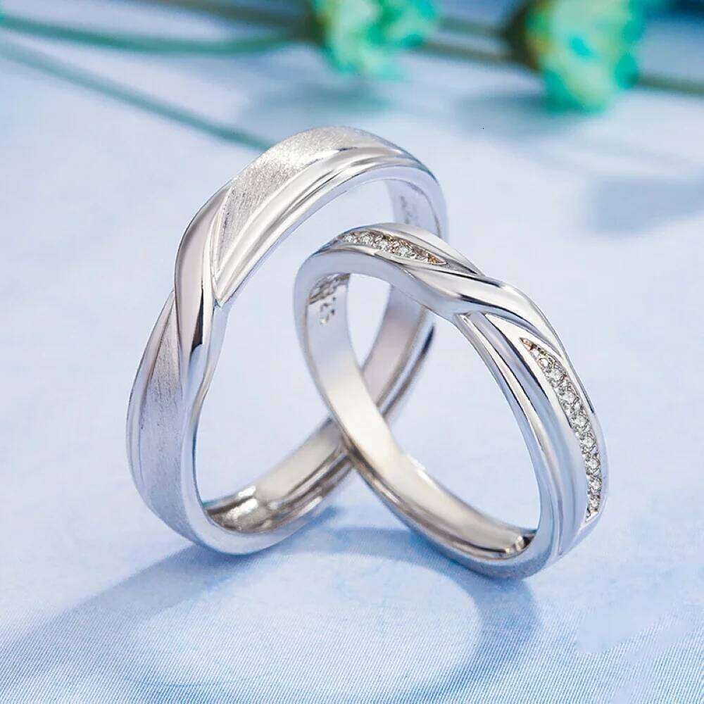 1 Pair Copper Plated Platinum Adjustable Frosting Twist Couple Ring Men Women Overlap Opening Finger Jewelry Deop Shipping W260311-image-1097268898