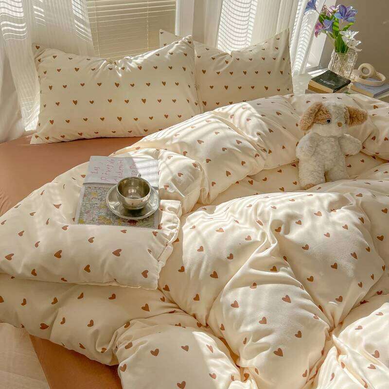 2025 Duvet Double Yarn Four-piece Set Class A Aerobic Knitted Cotton Printed Love Bed Cover Skin Friendly Breathable Bedding H260312-image-1097353772