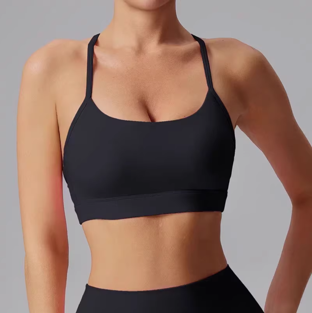 Women Sports Fitness Bra Solid Color Y-shaped vest with chest cushion shock-absorbing bra-image-1097230999