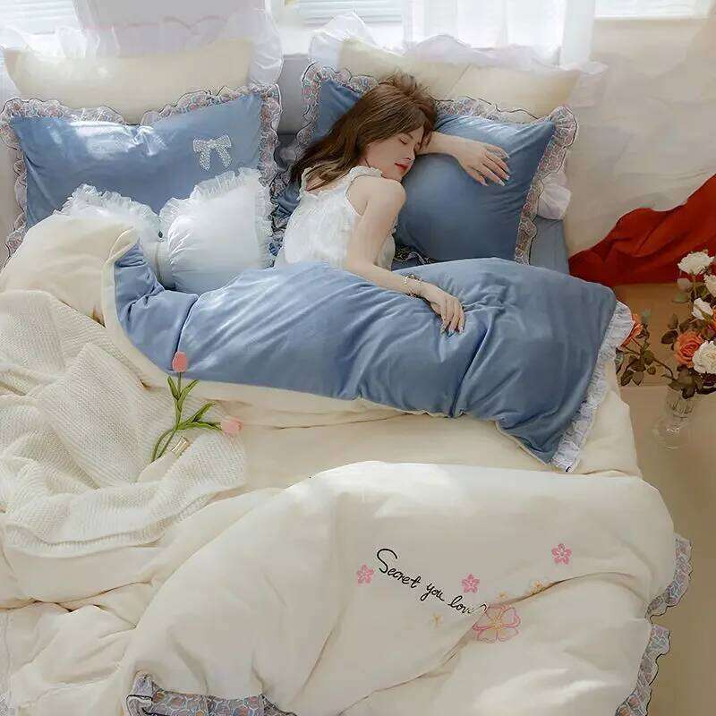 Double-sided Velvet Set Winter Thickened Warm Four-piece Set, Bedding Quilt Cover, Bed Sheet Pillowcase H260312-image-1097354020