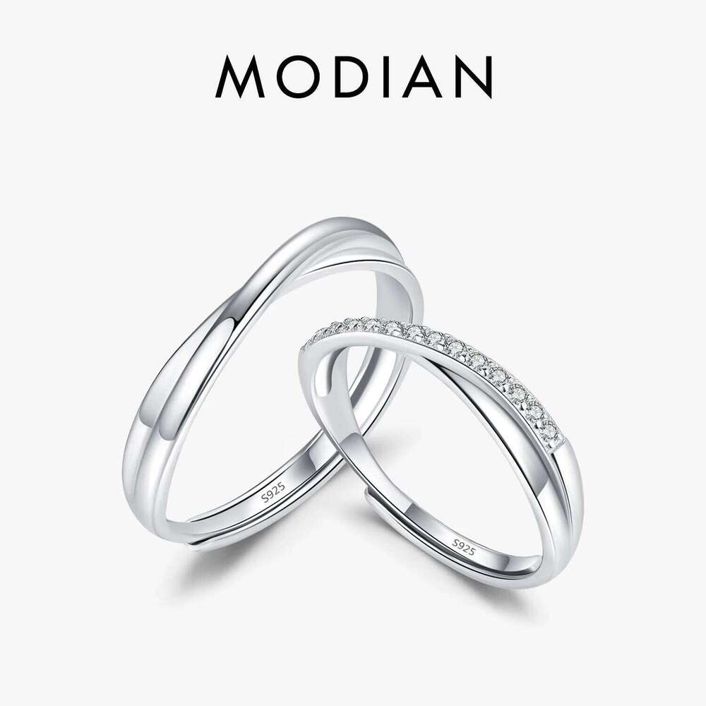 MODIAN Real 925 Sterling Silver Lines Twining Romantic Adjustable Couple Rings For Women Classic Wedding Engagement Fine Jewelry W260312-image-1097265056