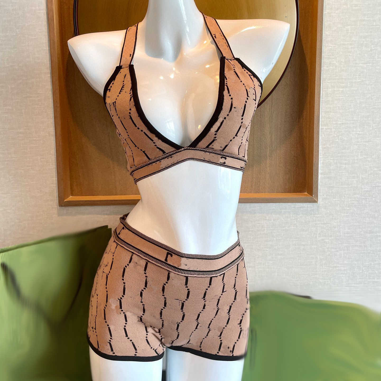 Maillot de bain tricoté à deux lettres pour femmes, sexy, col suspendu, bikini, costume fin, nouvelle collection été 2022