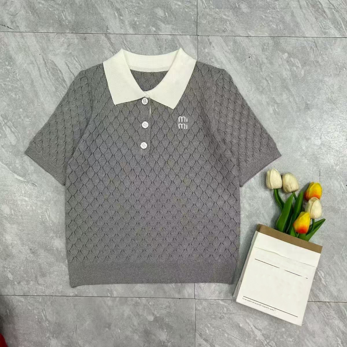 Miu Tank Top Women Designer Classic Embroidery MM Letter Print Knit Slim Fit Casual MM T Shirt Knitted Embroidered Polo Shirt That Does Not Fade Or