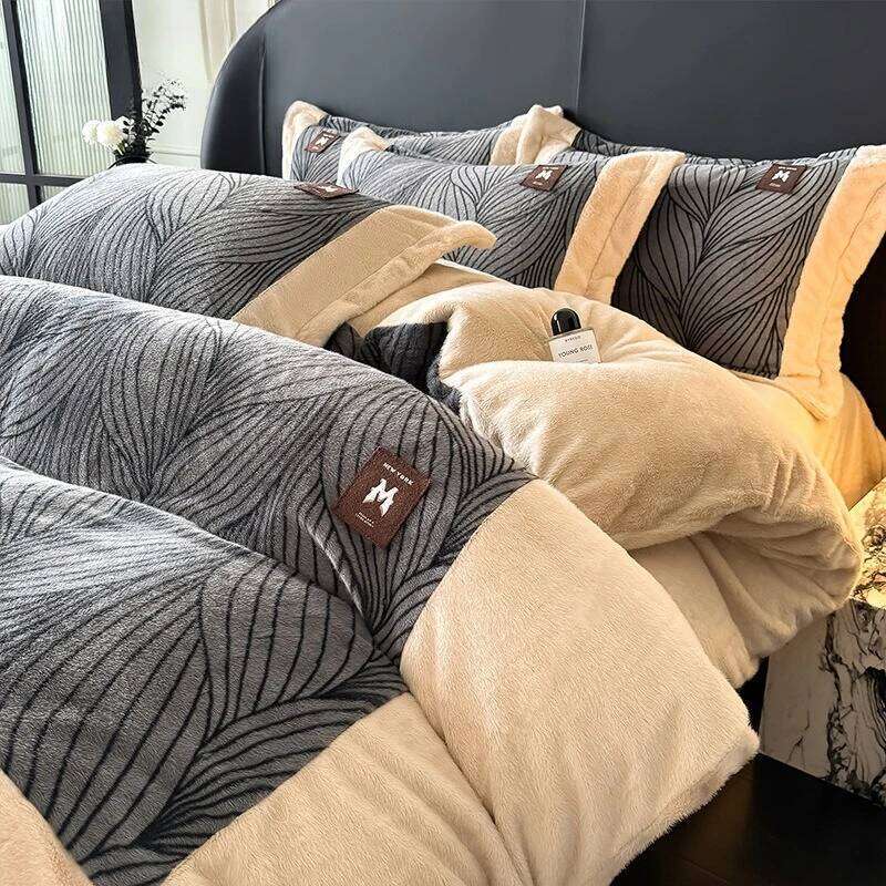 Light class a bed four-piece thickened milk quilt cover coral fleece warm bedding set H260312-image-1097353438