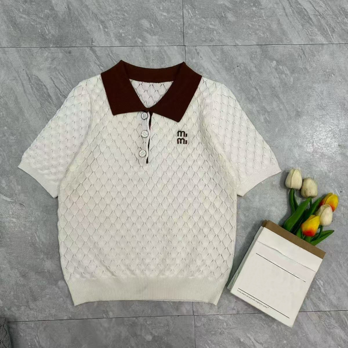 Miu Tank Top Women Designer Classic Embroidery MM Letter Print Knit Slim Fit Casual MM T Shirt Knitted Embroidered Polo Shirt That Does Not Fade Or