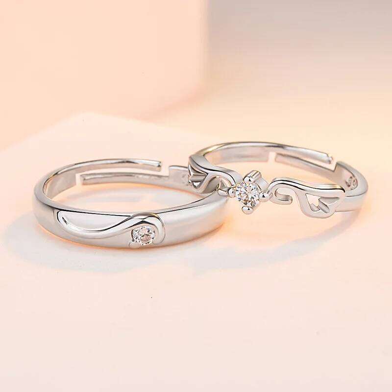 Romantic 925 Sterling Silver Angel Wings Flying By Side Couple Rings for Woman Korean Wedding Jewelry Valentine's Day Gifts W260311-image-1097259768