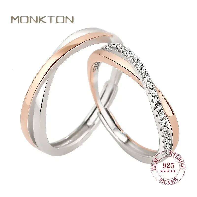 Monkton 925 Sterling Silver Couples Rings Micro-set A Pair Adjustable Lover Cross Ring for Men Women Festival Party Jewelry Gift W260312-image-1097264559
