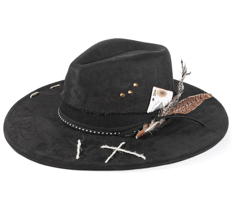 Handmade Fedora suede Mens and Womens Hat feather vintage Fashion Jazz Top hats flat Panama sombrero mujer British hat 260309