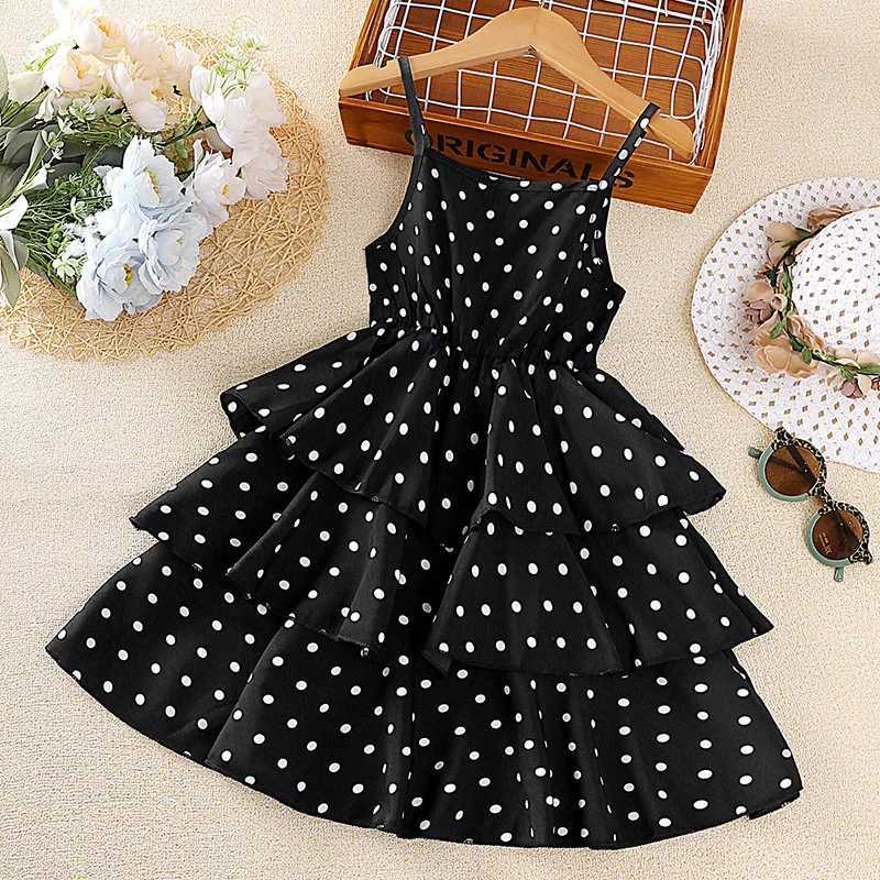 Dress Kids Girls 4-12 Years Black Polka Dot Dress For Girls Stylish Girls Vacation Holiday Clothes Kids Clothes DressT260313-image-1097423497
