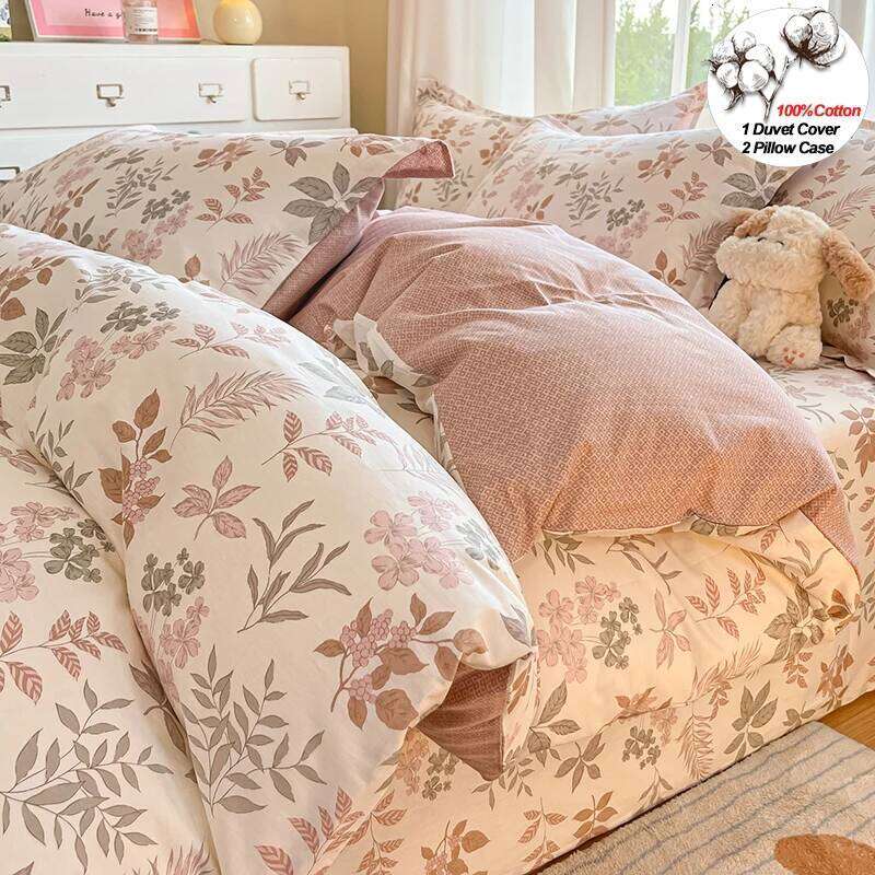 100% Cotton - Floral Print, Breathable Sweat-Absorbent Bedding Set 1 Duvet Cover 2 Pillowcases H260312-image-1097374063
