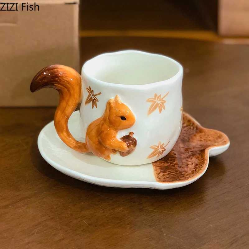 Squirrel Maple Leaf Porcelain CuPSAucer Coffee MUg Dining Table Flower MUgs Afternoon Tea Teacup Fruits Juice Cup C260313-image-1097498245