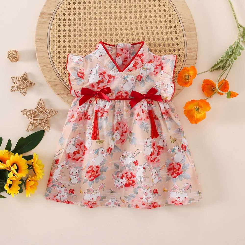 0-3 Year Old Baby Girl Dress Summer New Red Bow Retro Style Cute Rabbit ChildrenS Sleeveless Clothes Suitable For PartiesT260313-image-1097421549