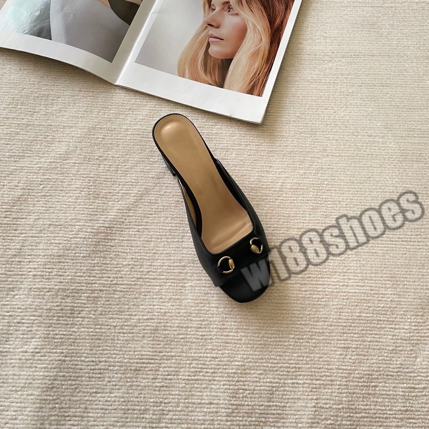 Classic Pointed Toe Womens High Hell Dress Shoes Block Heel Summer Beach Slides Slippers
