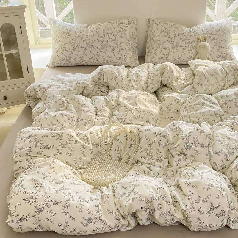 Ins Princess Bedding Simple Floral Duvet Cover Pillowcases Flat Sheet Single Twin Double Queen Size Home Decor Bed Linen Set H260312-image-1097374228