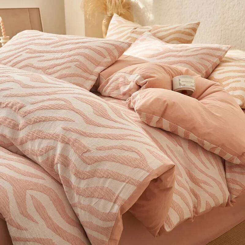 Light jacquard three-layer yarn four-piece pure cotton 2025 new high-end bedding bed sheet mattress kit H260312-image-1097373679