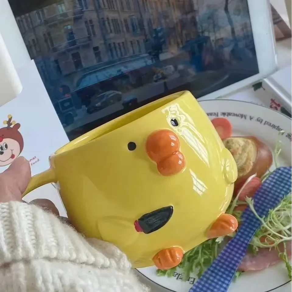 300ML Cute Mug Dudu Mouth Chicken Ceramic Mug Breakfast Juice Cup Household Milk Cup Cartoon Coffee Cup Birthday Gift 4 Cute Po C260313-image-1097499025