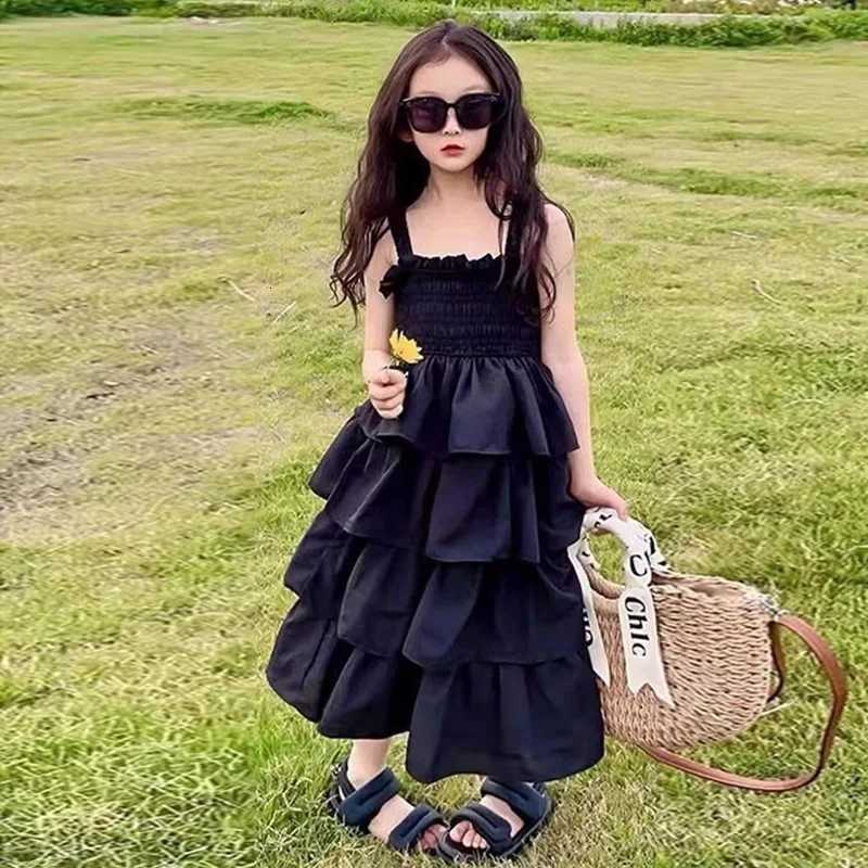 Summer Girls Dress Children Layers Slip Sling Long Gown Big Kids Birthday Party Vestidos New Teenager Sleeveless Casual ClothingT260313-image-1097424127