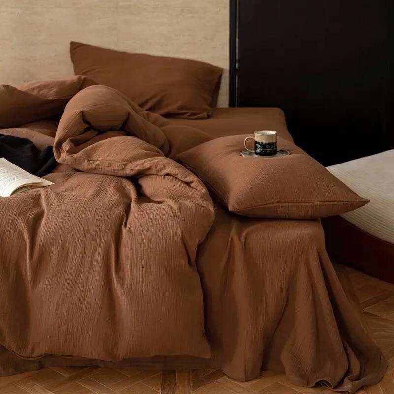 Cotton Linen Ultra Soft Comfortable 3Pcs Bedding set Solid Color 1Pc Duvet cover +2Pcs Pillowcases H260312-image-1097373064