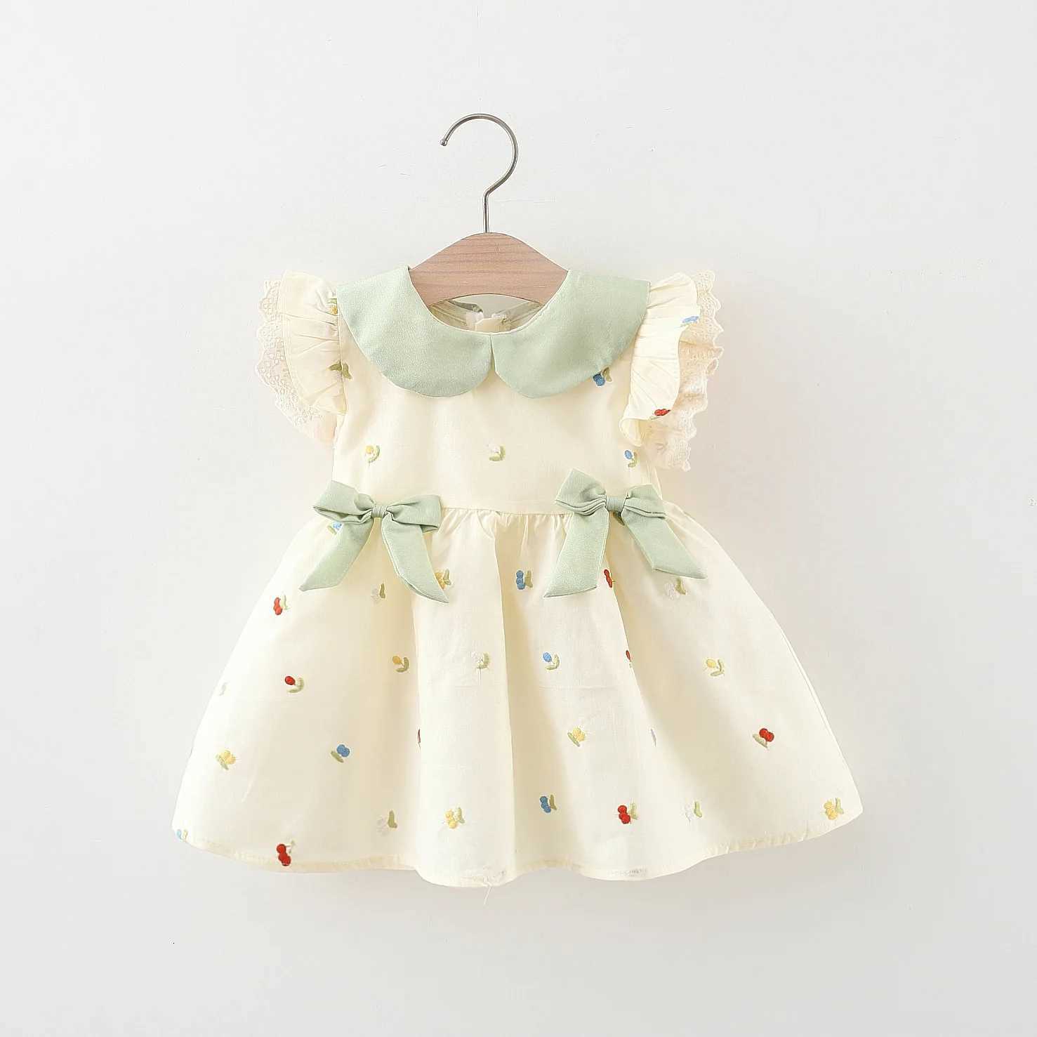 0-3 Years Old Summer Baby Girl Cotton Bow Embroidered Dress Cute Little Flying Sleeve Princess Dress For GirlsT260313-image-1097424841