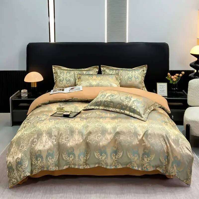2024 skin-friendly high-count soft and silky AB version - new light European jacquard four-piece set bed sheet style H260312-image-1097373987