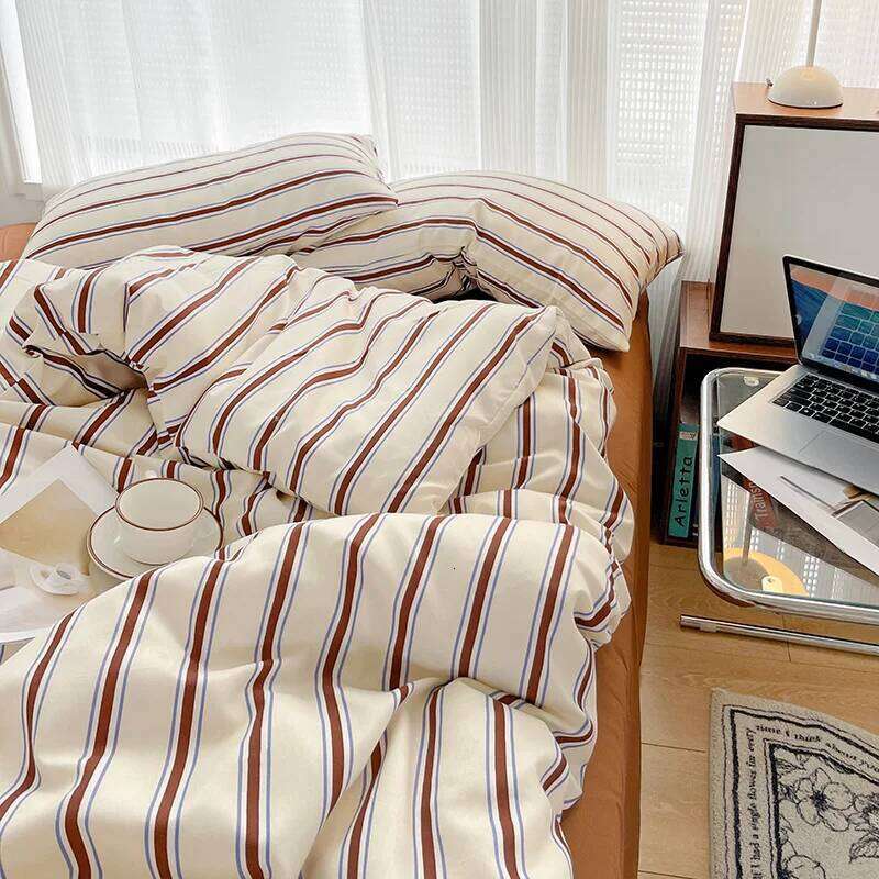 Modern Stripe Home Set, Pillowcase Flat sheet Bed Linens Duvet Cover,twin Full Queen Double Adult Bedding Drop Shipping H260312-image-1097370544