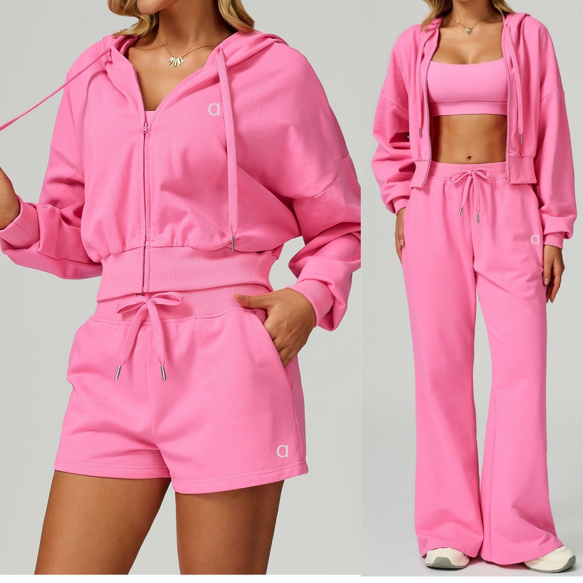 A1681 Femmes 3D argent fermeture éclair pull de sport à capuche décontracté pull ample taille haute pantalon de sport ou short de Yoga décontract