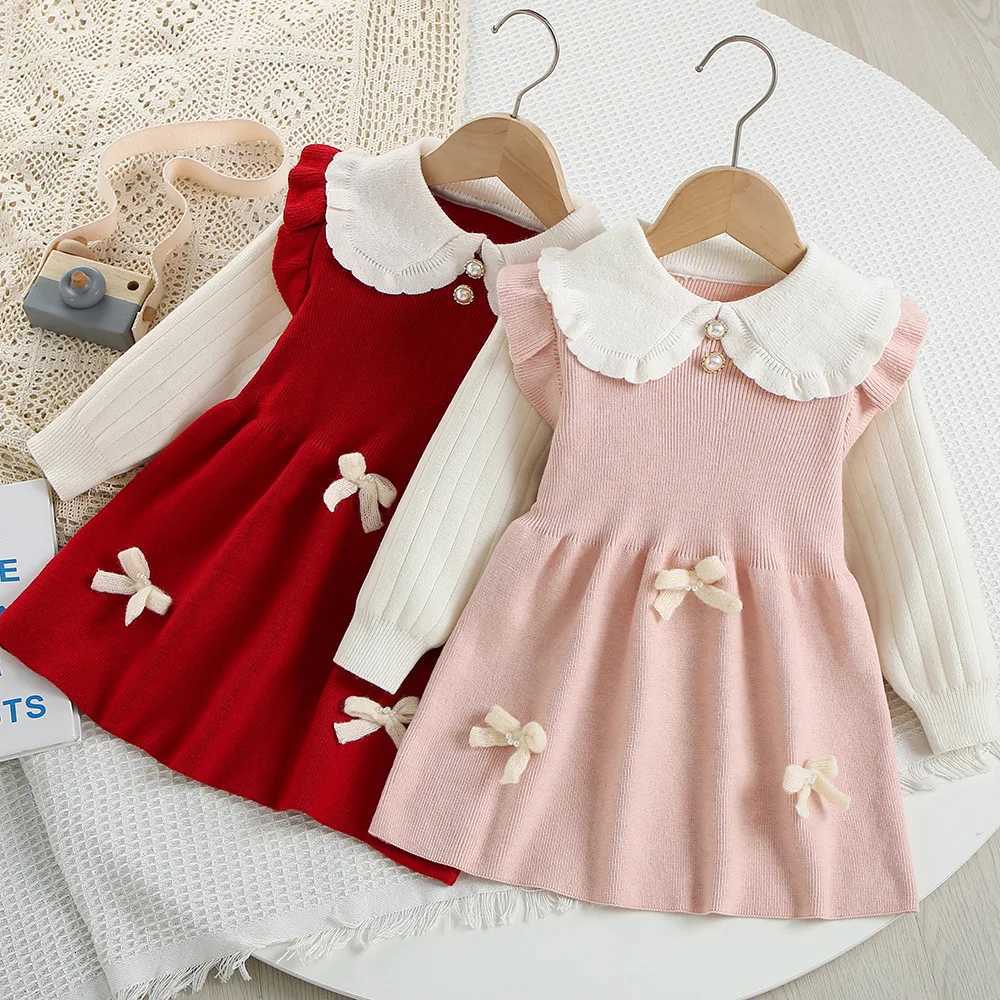LILIGIRL automne robe tricotée pour les filles 9 M-5 T doux arc couleur bloc mince bébé enfants vêtements saison à la mode enfant en bas âge Dres