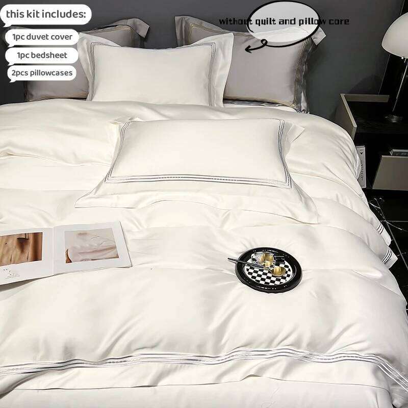 4/6 pièces couette 100% coton égyptien trois lignes broderie housse de couette pour chambre pur coton couvre-lit King H260312