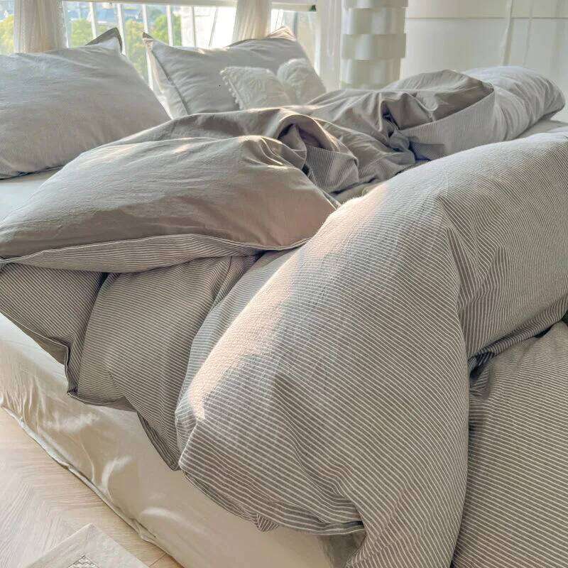 Striped Duvet Cover Quilt Ins Nordic Grey Of Four Pieces, Home Bedding Set Bed Sheets H260312-image-1097372658