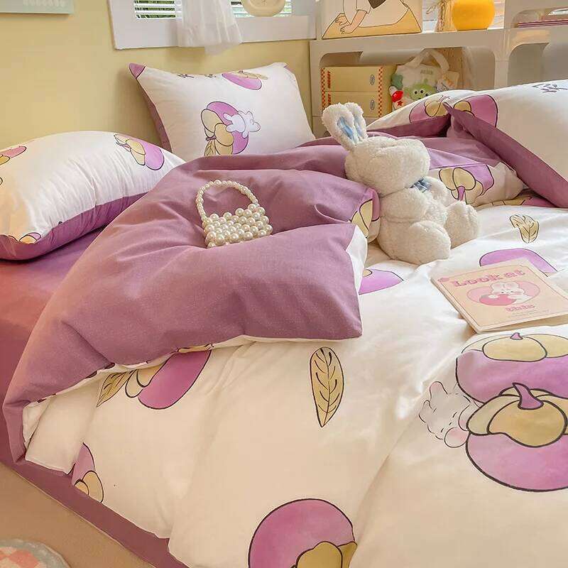 Pastoral Style Bed Sheet Pillowcase Quilt Printed Bedding Four-piece Set Soft Pure Cotton Aldult Kid Bedroom Duvet Cover H260312-image-1097372024