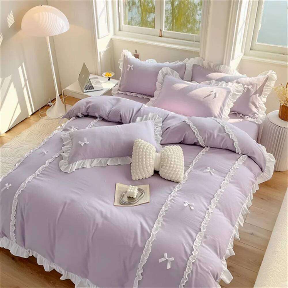 Version coréenne Style princesse quatre pièces et pur coton papillon noeud housse de couette ensemble dortoir drap de lit H260312