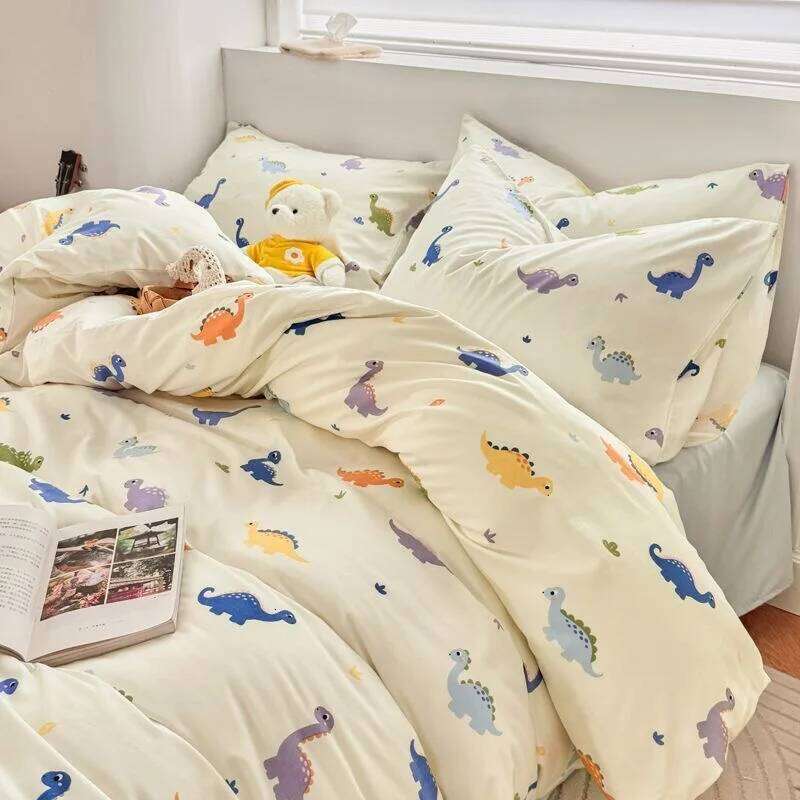 Ensembles de literie pour enfants dinosaures pour filles et garçons, drap simple, housse de couette, taie d'oreiller, linge de lit, sans rempliss