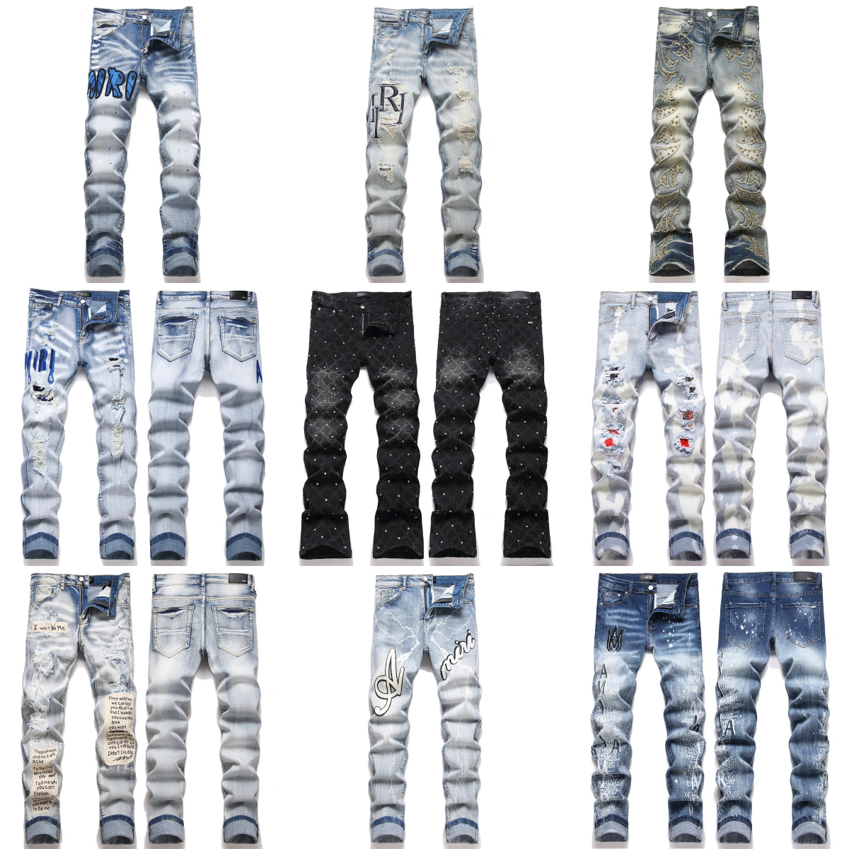 amirijenas jeans baggy designer pants jeans for mens stacked jeans men brand rock revival Jeans designers skinny uomo slim fit black y2k ripped wome