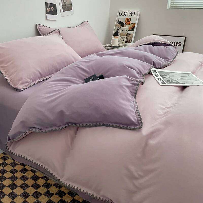 3pcs Solid Color High Quality Duvet Set Purple Comforter Cover with 2 Pillowcases Triangle Sewn Edge Design Bedding H260312-image-1097372901
