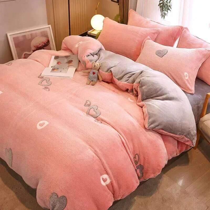 Ensemble de 3 pièces, housse de couette épaisse et chaude à imprimé cœur, avec 2 taies d'oreiller, pour lit Double, Funda Nordica Cama H260312, 1