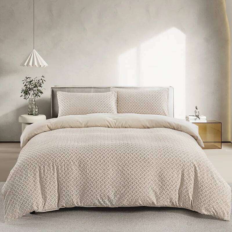 Couette Queen King de couleur unie – Ensemble de literie en microfibre touffetée Boho Chic à texture douce, housse de couette 2/3 pièces H260312