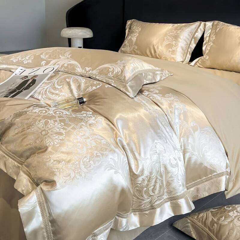 4Pcs Light Style 100% Cotton Premium Class A 120 Counts Tribute Satin Jacquard Super Soft Naked Bedding Quilt Cover Sheet H260312-image-1097372813