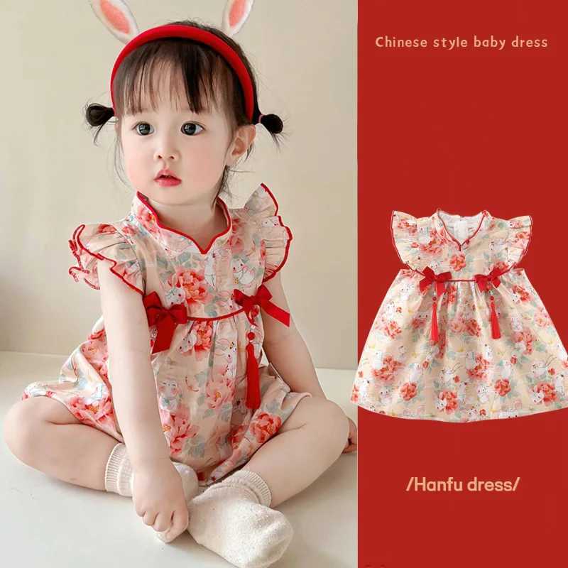 Robe d'été pour bébé fille, vêtements pour bébé, joli lapin imprimé Cheongsam, vêtements pour enfants, nouvelle collection, T260313