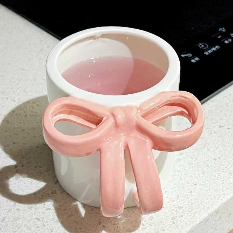 Cute Pink Bow Ceramic Water Cup High Appearance Level Coffee Cup Girls Mug Office Home Niche Couple Cup C260313-image-1097497494